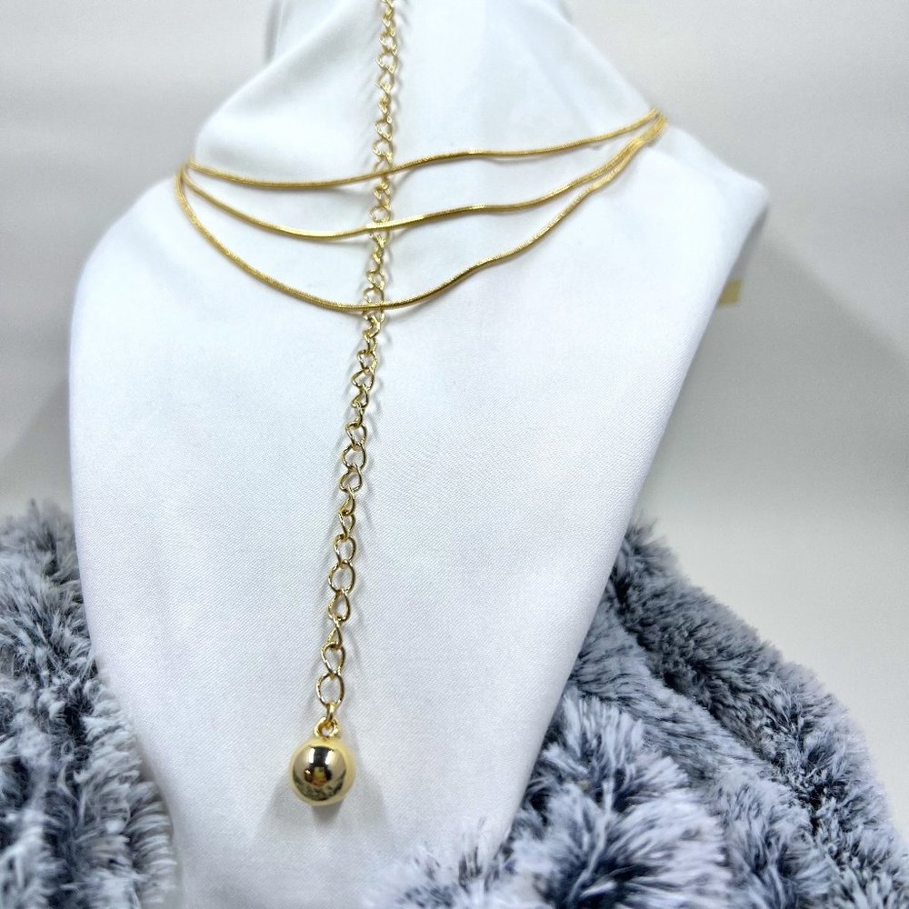 Sexy Gold Toned 16” Triple Chain Necklace with Back Chain
